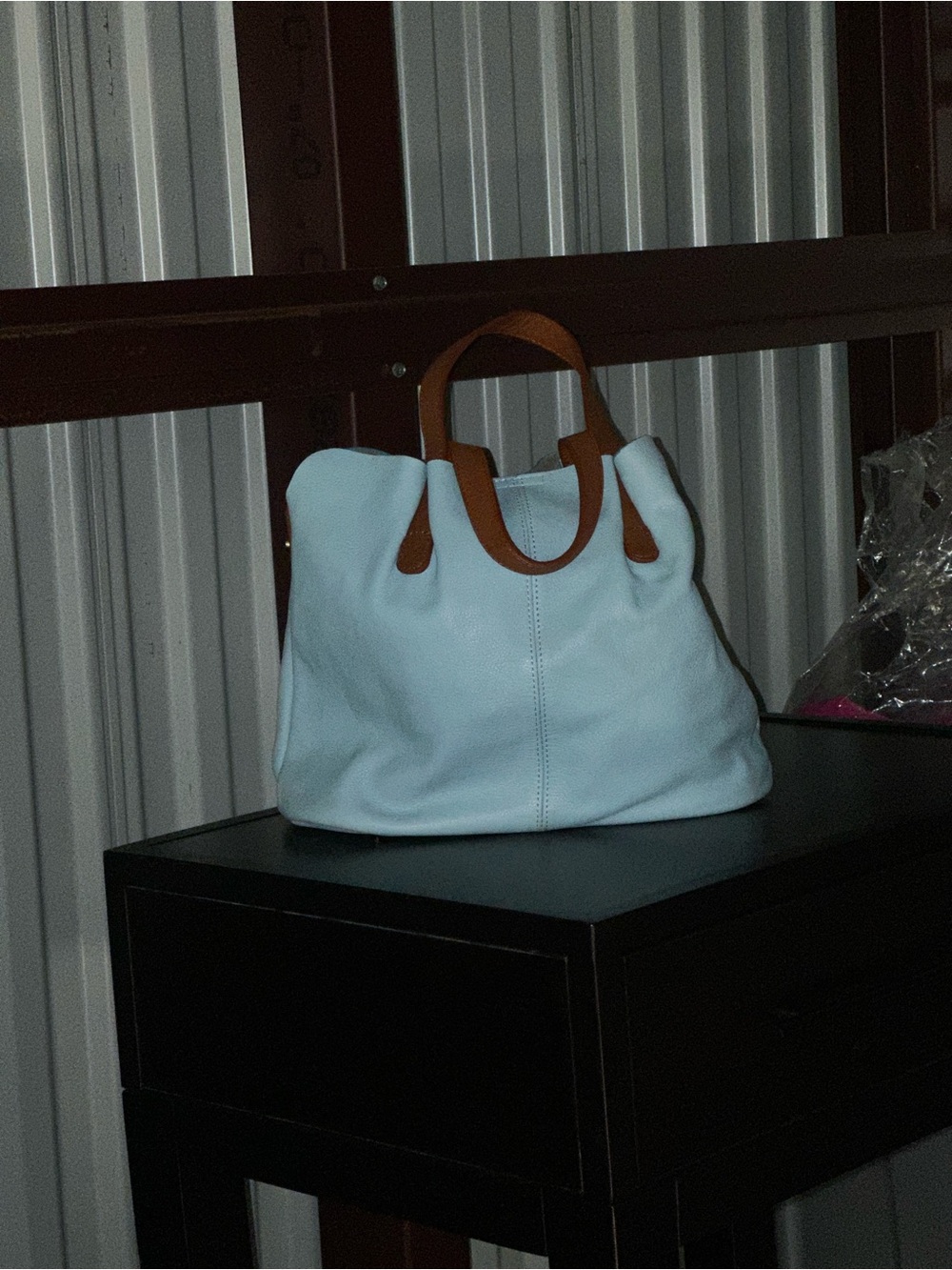 Everyday Light Blue Tote with Tan Handles - Women's Shoulder Bag - Picture 8 of 8